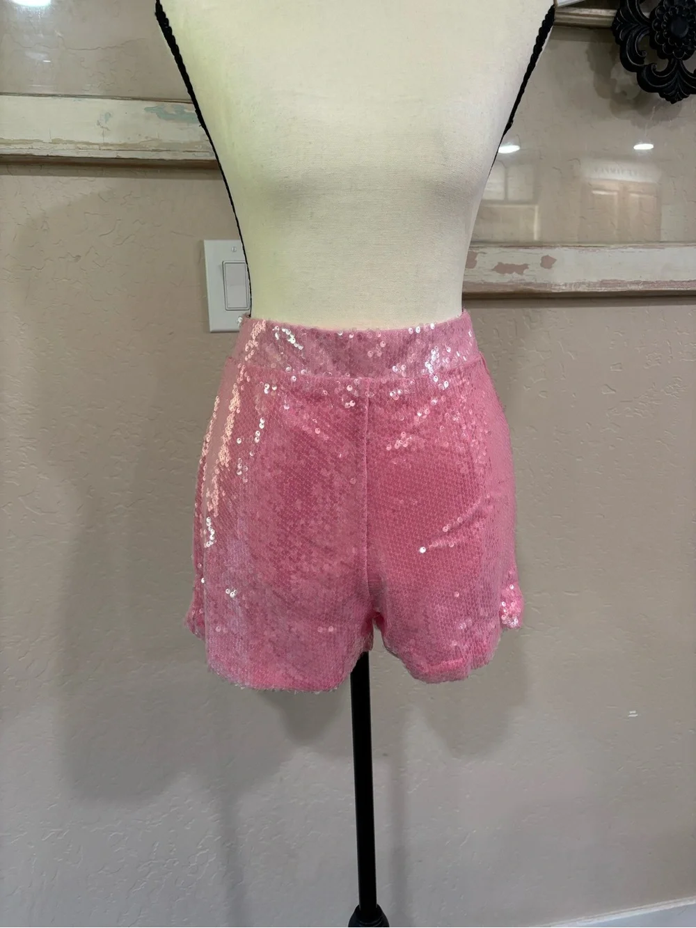 Women's Pink Sequin Shorts crop top Set - Sleeveless Lounge set